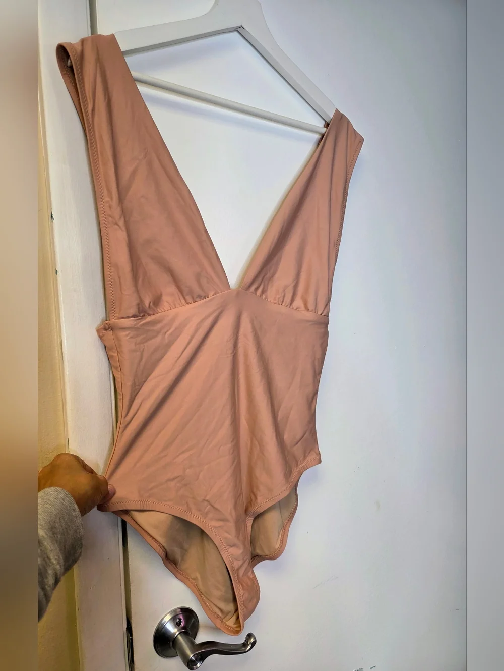 J. Crew Plunge V-Neck One-Piece Swimsuit - Nude Peach - Size 14
